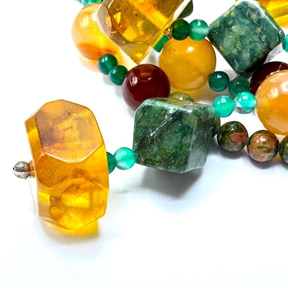 Vintage 3-Strand Barbara Steinberg Unakite Lariat Necklace —  NWT - Picture 7 of 10